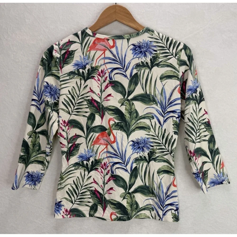 J. McLaughlin Catalina Cloth Signature Flamingo Palms T-Shirt Size Medium